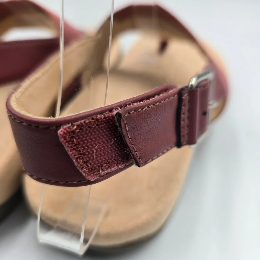 Vionic Sandals Women 7 Wide Danita Burgundy Leather Thong Slingback EUC Comfort